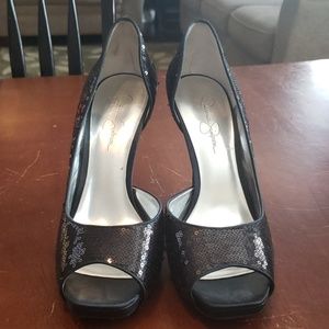 Black, sequined heels